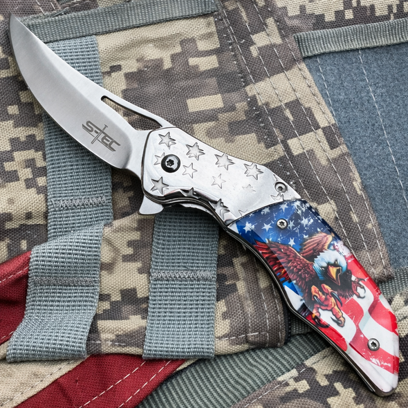 8″ Spring Assisted Folding Knife American Flag/Eagle