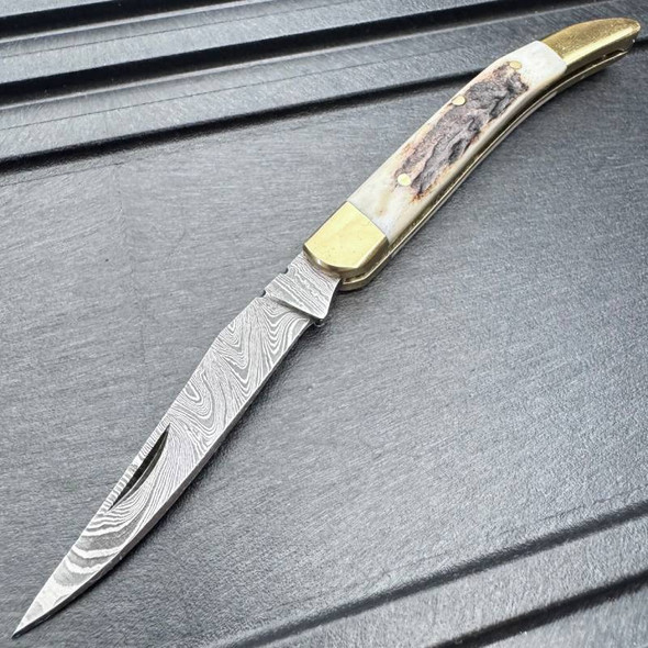 Damascus Toothpick Damascus Blade Knife Stag Handles