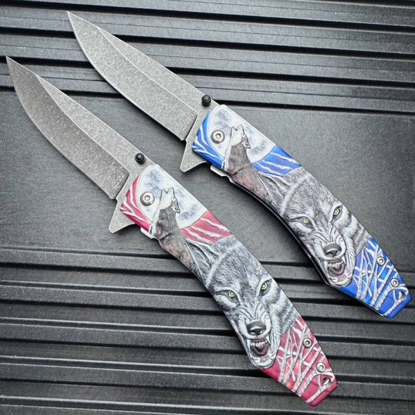 Stonewashed Wolf Pocket Knife