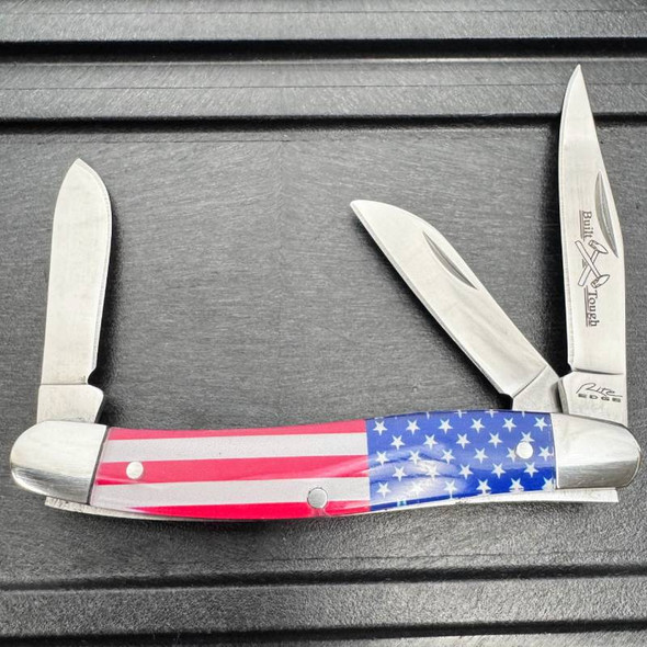 3 Blade Stockman USA Flag Folding Pocket Knife