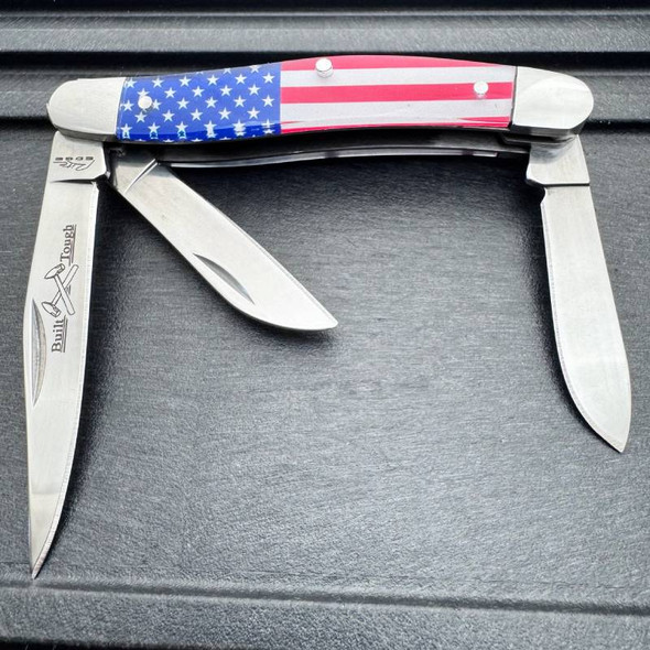 3 Blade Stockman USA Flag Folding Pocket Knife