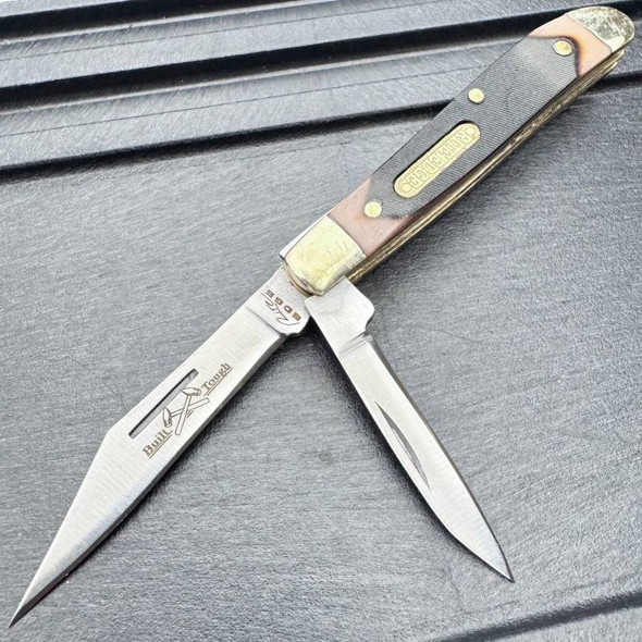 Rite Edge Peanut Brown Saw Tooth 2 Bladed Textured Folding Knife