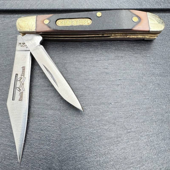 Rite Edge Peanut Brown Saw Tooth 2 Bladed Textured Folding Knife