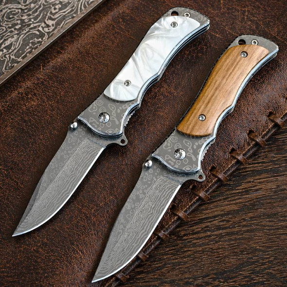 6.5" Damascus Etch Spring Assisted Pocket Knife