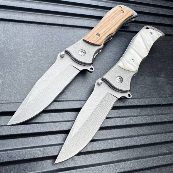 6.5" Damascus Etch Spring Assisted Pocket Knife