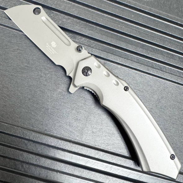 8" CLEAVER Grey Blade Spring Assisted Pocket Knife