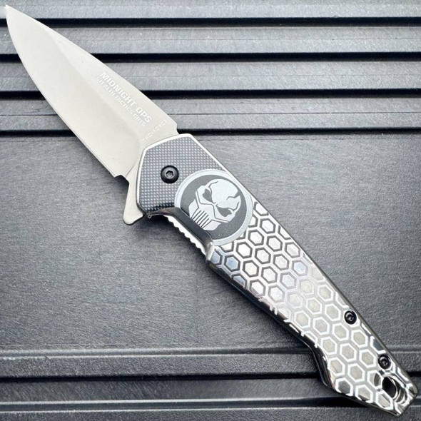 Midnight Ops Tac Skull Spring Assisted Pocket Knife