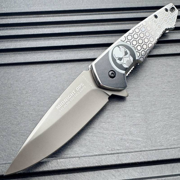 Midnight Ops Tac Skull Spring Assisted Pocket Knife