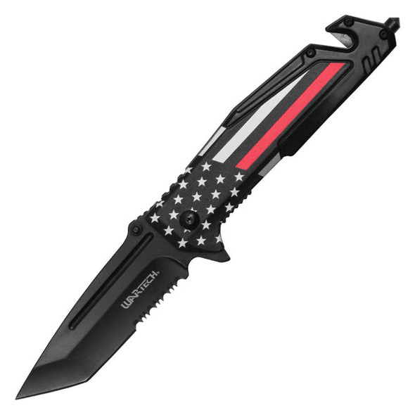 Wartech 8.5" Thin Red Line Rescue Pocket Knife Fire Fighter