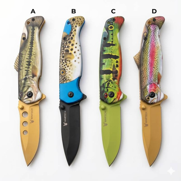 Wartech Outdoor Spring Assisted Pocket Knife - Fish Handle (Choose One)