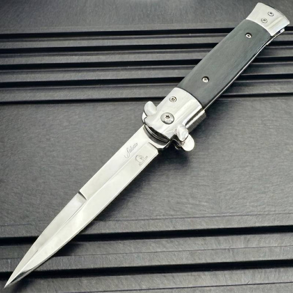 9" Black Premium Italian Milano Stiletto Tactical Spring Assisted Pocket Knife