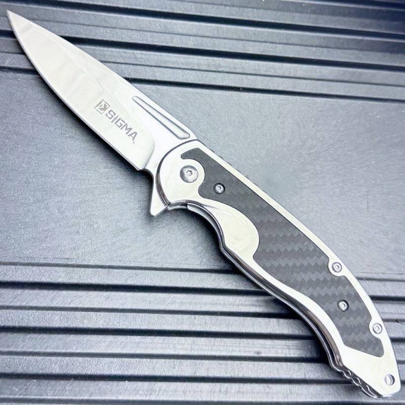 Sigma Chrome Mirror Ball Bearing Carbon Fiber Folding Pocket Knife