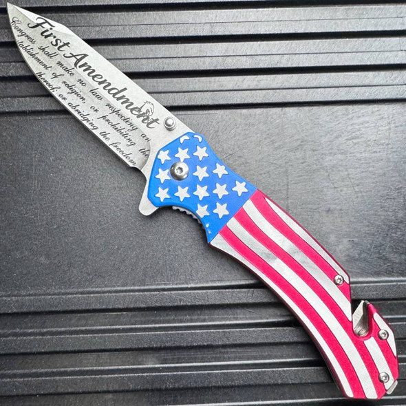 First Amendment Spring Assisted USA FLAG Folding Pocket Knife