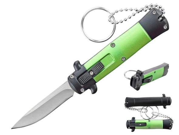 Green Mini Stiletto OTF Knife Keychains