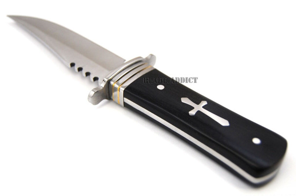 8" STAINLESS STEEL CELTIC CROSS HUNTING KNIFE WOOD HANDLE Gothic Skinning5445