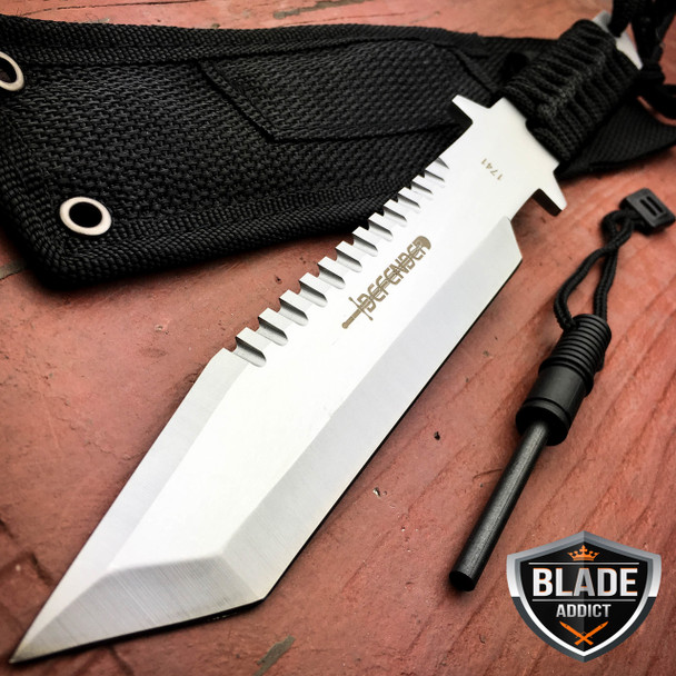 11" Hunting Tactical Combat Camping Survival Knife w/ Firestarter Bowie