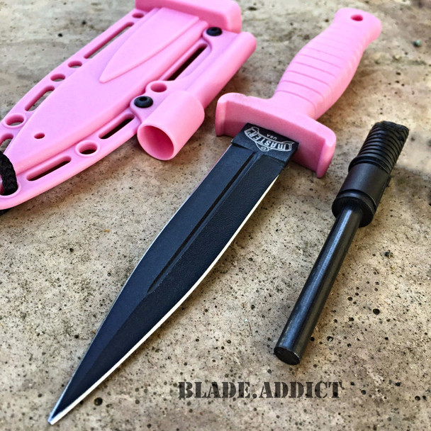 7" Double Edge Military Tactical Hunting Dagger Boot Neck Knife + Fire Starter