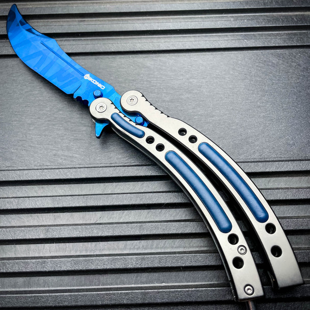 CSGO Blue Butterfly Slaughter BALISONG Trainer Knife Upgraded