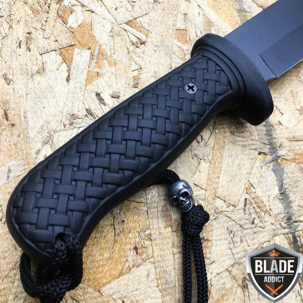 12" BLACK HUNTING SURVIVAL FIXED BLADE MACHETE TACTICAL Rambo Knife Sword SPEAR