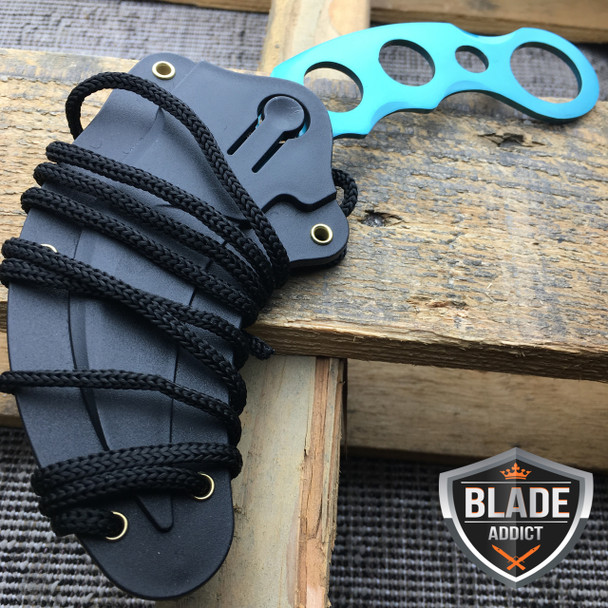 TACTICAL BLUE COMBAT KARAMBIT NECK KNIFE Survival Hunting BOWIE Fixed Blade