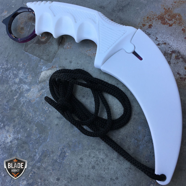 2PC CSGO White Galaxy Karambit Fixed Blade + Butterfly Balisong Trainer Knife