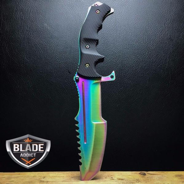 3 PC Rainbow Fade Tactical Hunting Fixed Blade Knife Karambit Set Wrench Tool