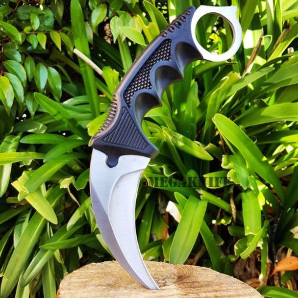 3 PC Tactical Hunting Fixed Blade Knife Karambit Wrench Tool SILVER SET NEW