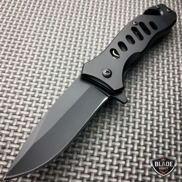 6.5" BLACK Tactical Spring Assisted Open Folding Rescue Camping Survival Pocket Knife