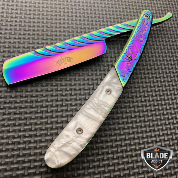 Rainbow Straight Blade Barber Razor Folding Pocket Knife Shaving Throat Pearl