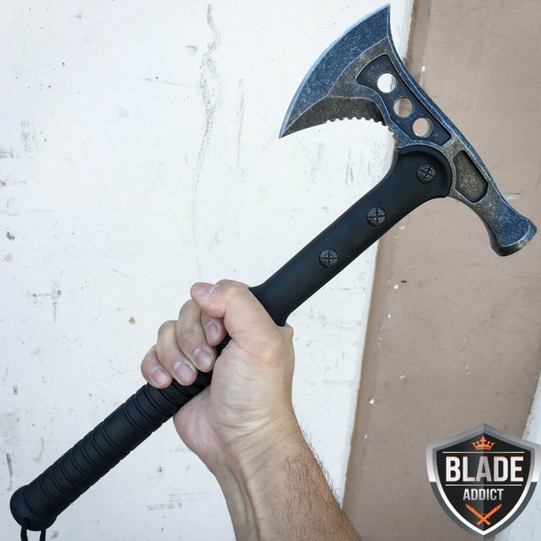 15" Stonewash Hunting TOMAHAWK BATTLE Axe HATCHET w Sheath Outdoor Camping Knife