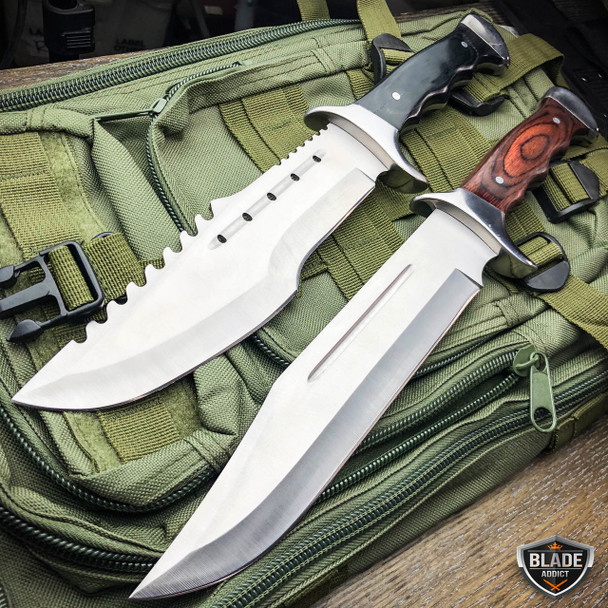 15" TACTICAL SURVIVAL Rambo Full Tang FIXED BLADE Camping KNIFE Hunting w SHEATH
