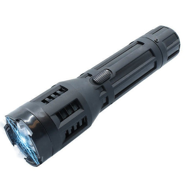 Metal POLICE Stun Gun 10MV Rechargeable LED Flashlight w/ Case BLACK New