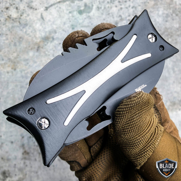 Dual QUAD Blade Fantasy Cosplay Folding Pocket Knife Tactical Combat Dragon NEW