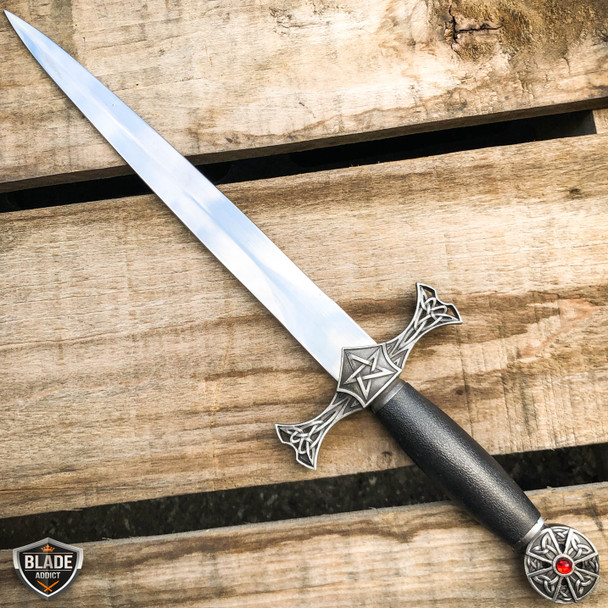 15.75" Dark Knight Celtic Cross Medieval Fixed Blade Short Sword Knife Dagger