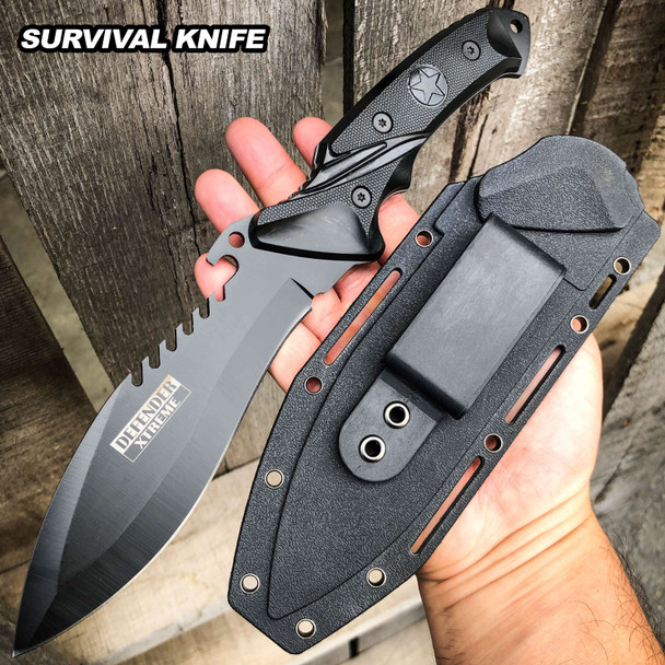 11" Black Tactical Full Tang Survival Military Army Fixed Blade Hunting Knife