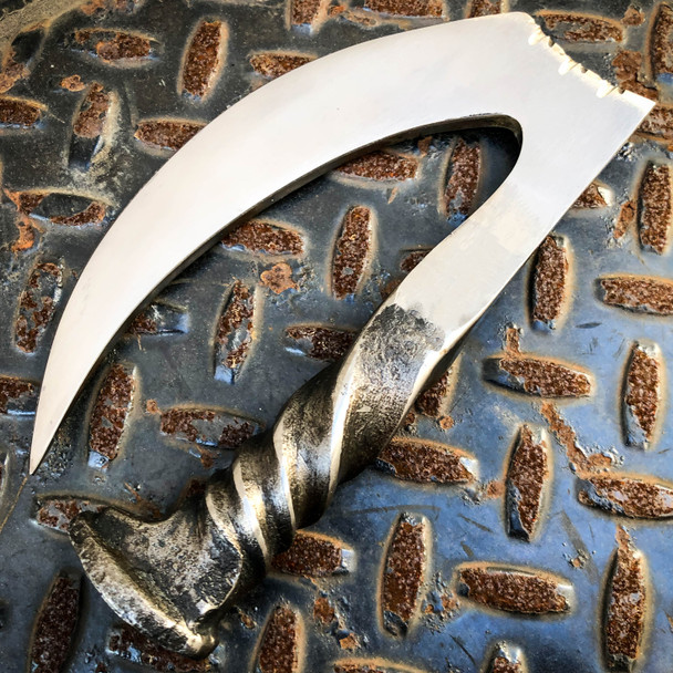 Hand Forged Railroad Spike Carbon Hunting Hook Gut Claw Knife Fixed Curve Blade