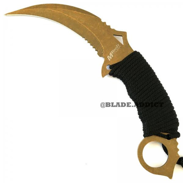 TACTICAL COMBAT KARAMBIT KNIFE SURVIVAL HUNTING BOWIE Fixed Blade w/ SHEATH GOLD