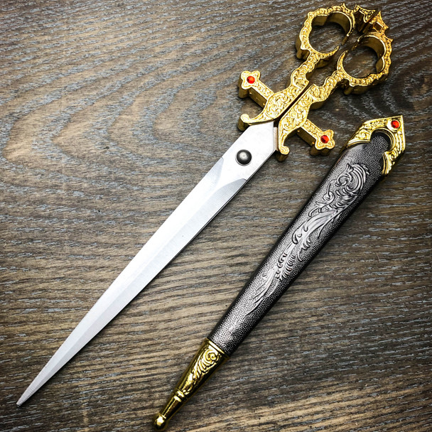 10" Medieval Renaissance Scissors Bodice Dirk Dagger Knife Fixed Blade Decorated