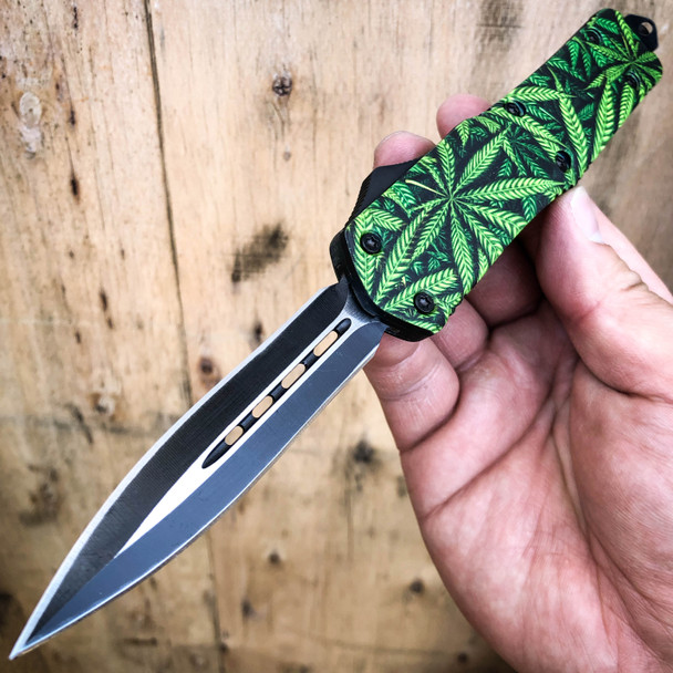 Cannabis Marijuana Leaf OTF Knife