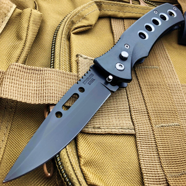 Black Ballistic Switch Blade Pocket Knife