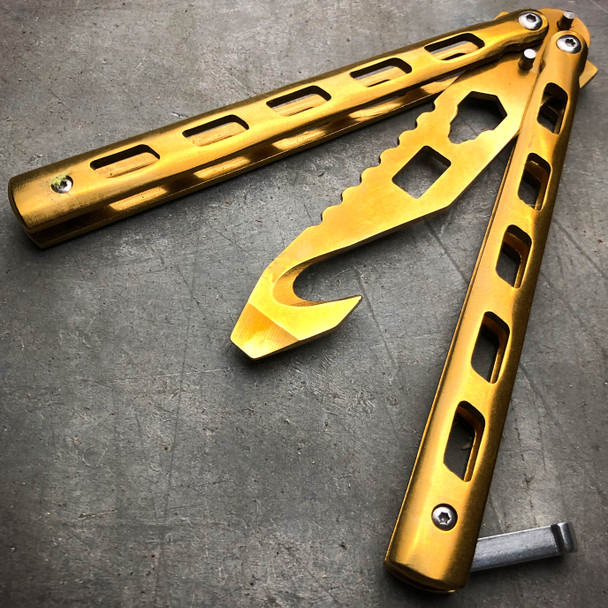 GOLD Butterfly Balisong Trainer Knife Training Comb Blade Stainless Practice