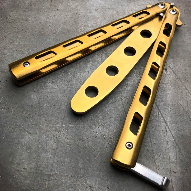 GOLD Butterfly Balisong Trainer Knife Training Comb Blade Stainless Practice