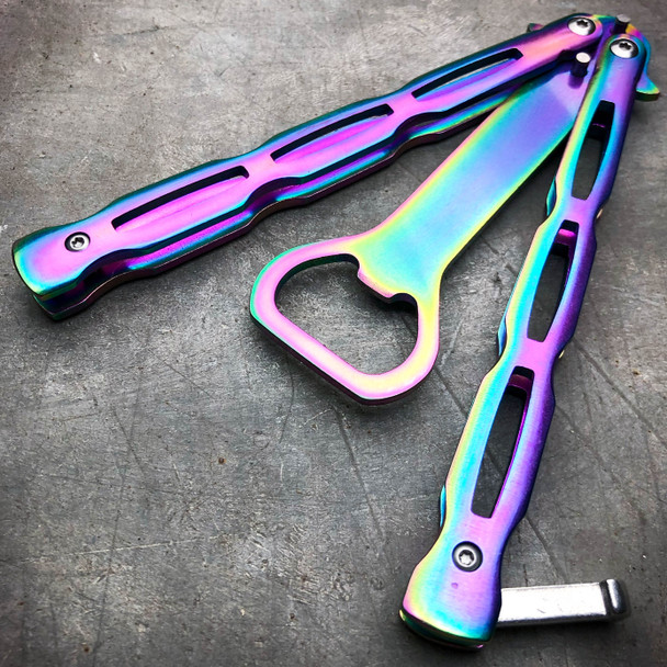 RAINBOW Bottle Opener Butterfly Balisong Trainer Knife Training Blade Practice