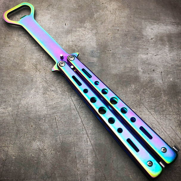RAINBOW Bottle Opener Butterfly Balisong Trainer Knife Training Blade Practice
