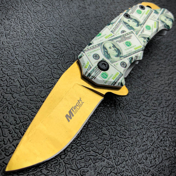 5" MTECH USA Snub MONEY Spring Open Assisted ONE HUNDRED Folding Pocket Knife