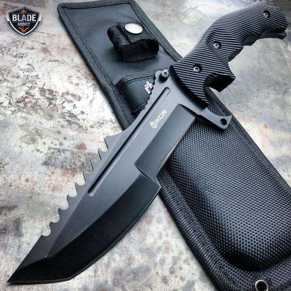 8PC Tactical Black Survival Hatchet Axe Fixed Blade Hunting Knife
