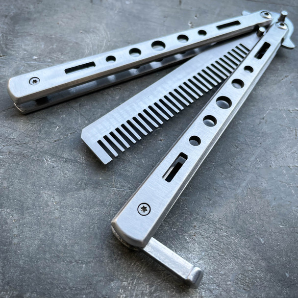 Practice BALISONG METAL BUTTERFLY Assorted Trainer Knife BLADE Comb Brush NEW