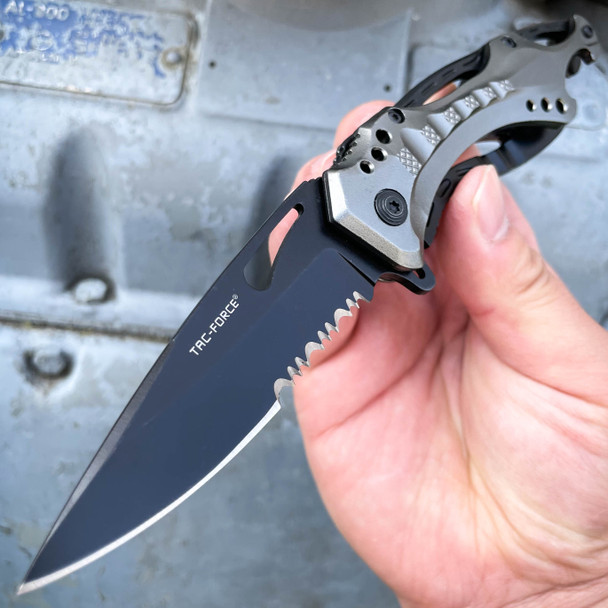 8" TAC FORCE MILITARY GREY SPRING ASSISTED TACTICAL FOLDING KNIFE Blade Pocket