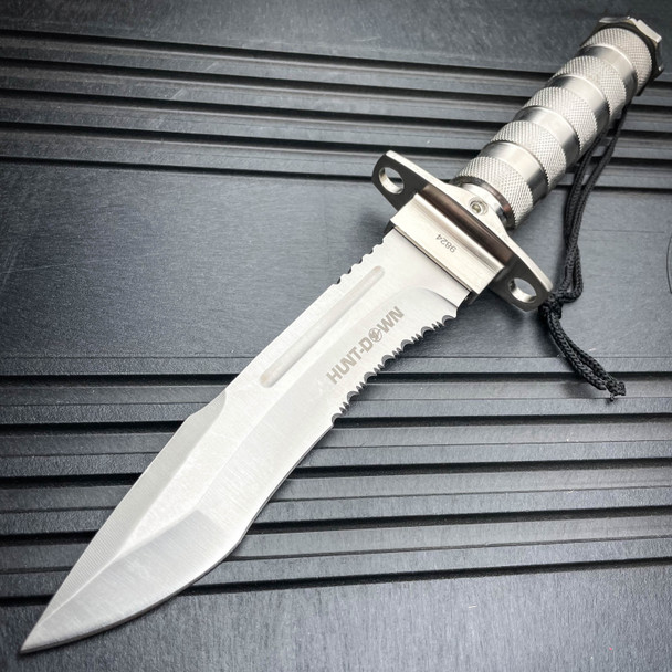 12" Tactical Camping Hunting Rambo Fixed Blade Knife Chrome Bowie + Survival KIT