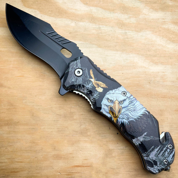 Military TACTICAL Assisted Open Pocket Folding Skull Rescue Knife Blade